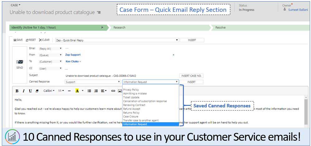 10 Canned Responses To Use In Your Customer Service Emails Comes Built In Zap Helpdesk App For Dynamics 365 For Customer Service Ce Crm Zap Objects